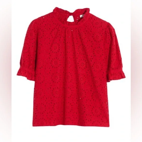 Madewell Plus Size Embroidered Eyelet Ruffle-Neck Keyhole Top - Picture 1 of 10